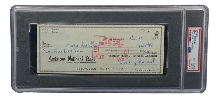 Stan Musial St. Louis Cardinals Signed  Bank Check PSA/DNA 85025604