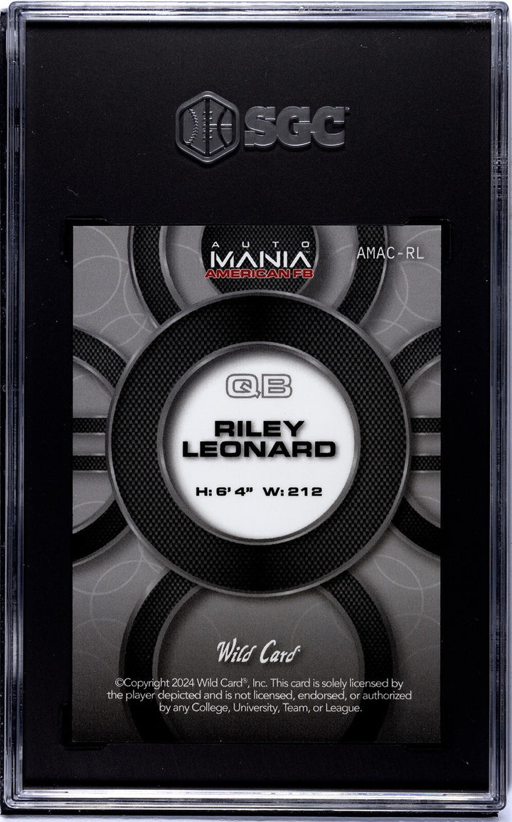 Riley_Leonard 2024 Wildcard Auto Mania Rookie Card 1/1 #AMAC-RL- SGC Graded 9.5