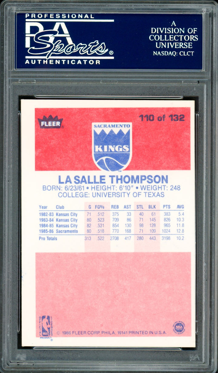 LaSalle Thompson Signed 1986-87 Fleer Card 110 Kings PSA/DNA #83717094