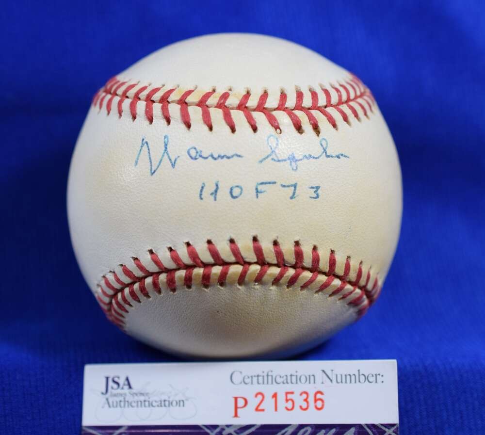 Warren Spahn JSA COA Autograph National League ONL Signed Baseball HOF 73