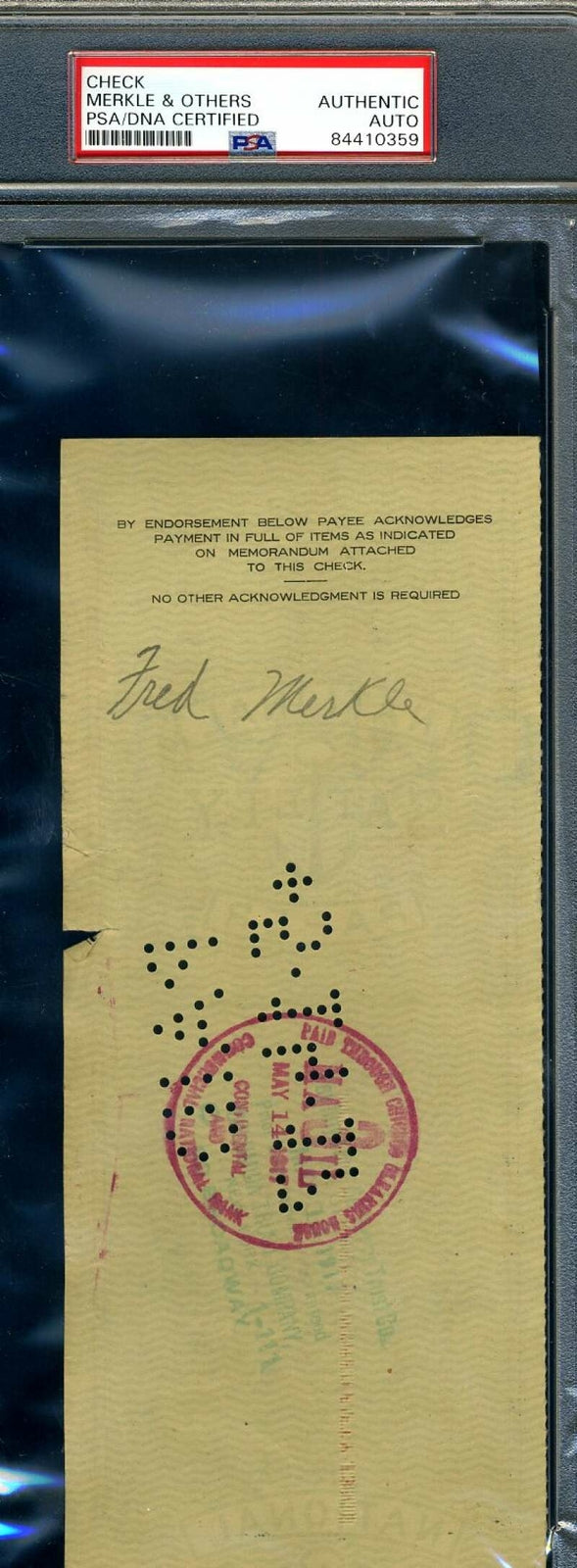 Fred Merkle PSA DNA Signed 1917 Chicago Cubs Payroll Check Autograph