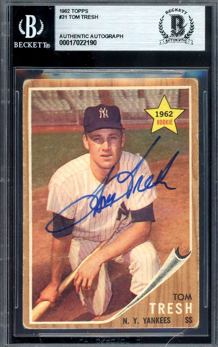 Tom Tresh Beckett BAS Signed 1962 Topps Rookie Autograph