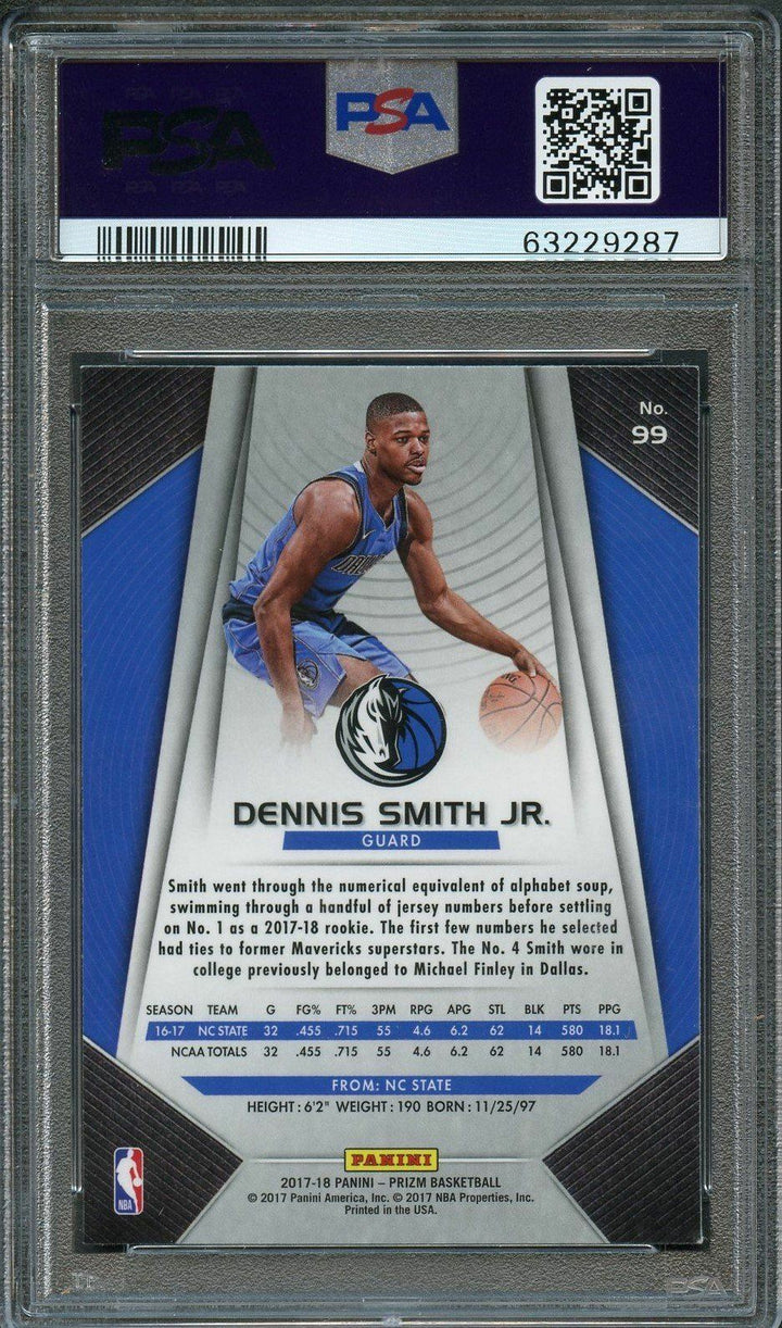 2017 Panini Prizm Black #99 Dennis Smith Jr. Signed Card AUTO 10 PSA Slabbed RC