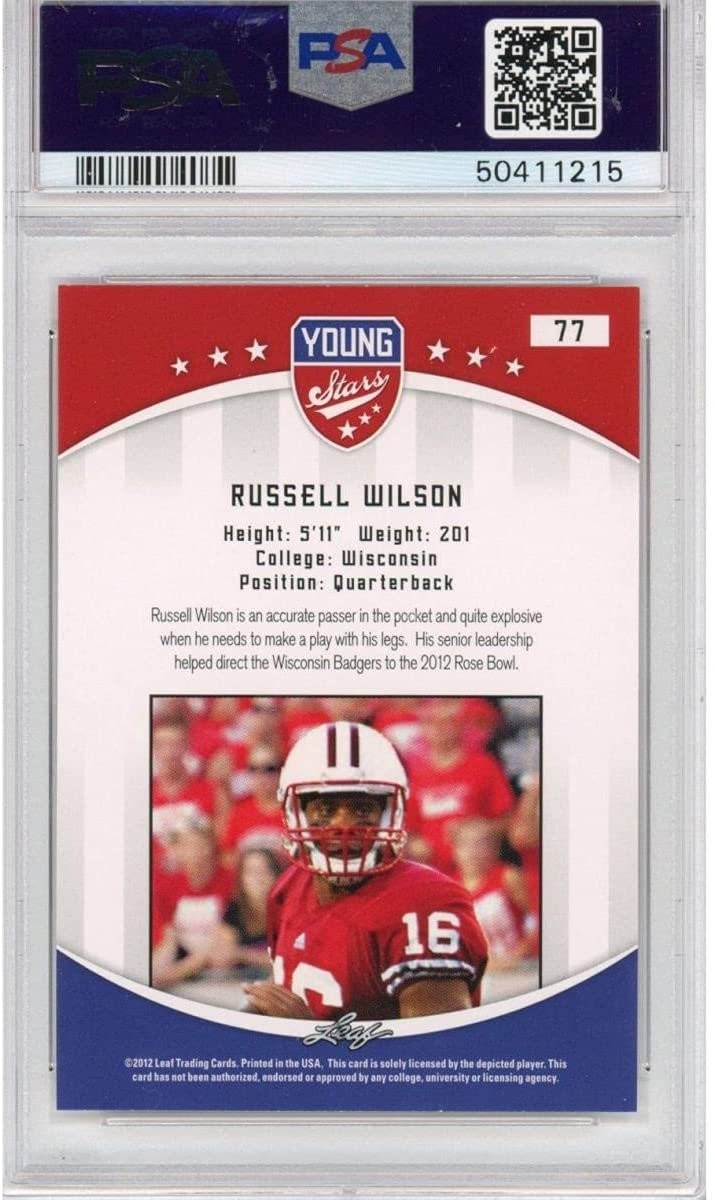 Graded 2012 Leaf Young Stars RUSSELL WILSON #77 Rookie RC Card PSA 10