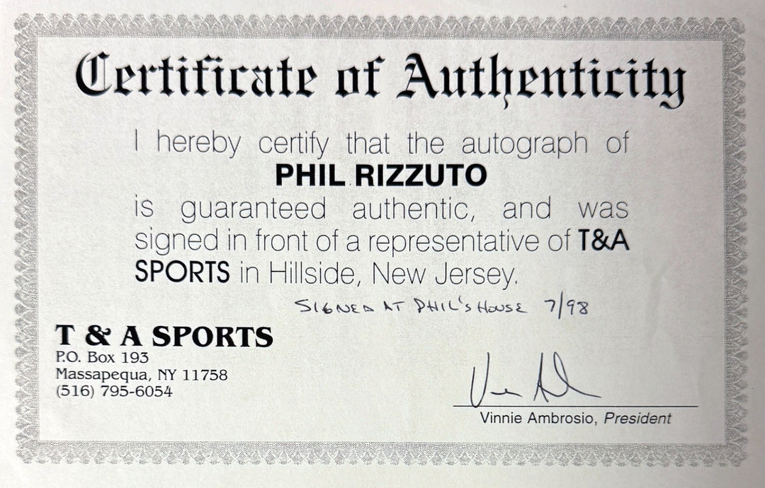 Phil Rizzuto signed MLB Licensed Hall of Fame Induction Day 8x10 Photo/Card- COA