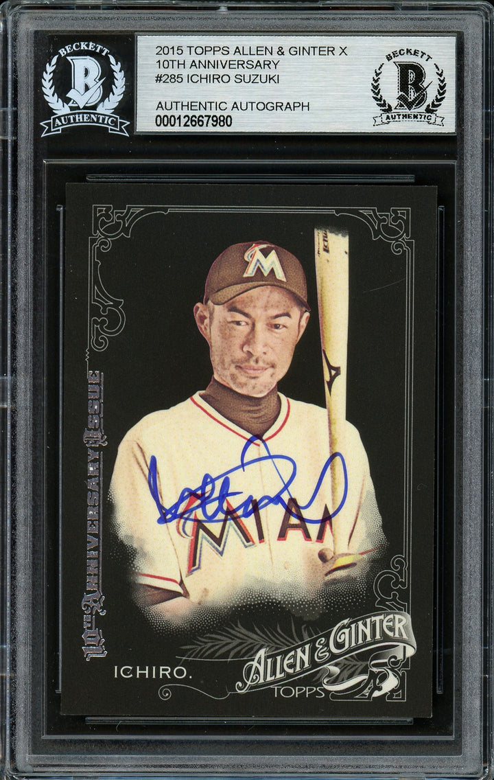 Ichiro Suzuki Auto 2015 Topps Allen Ginter Anniversary Card 285 Marlins Beckett