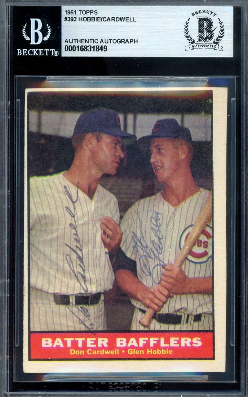Glenn Hobbie Don Cardwell Beckett BAS Signed 1961 Topps Batter Bafflers Auto