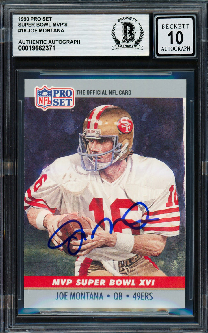 Joe Montana Signed 1990 Pro Set Card 16 San Francisco 49ers Auto GM 10 Beckett