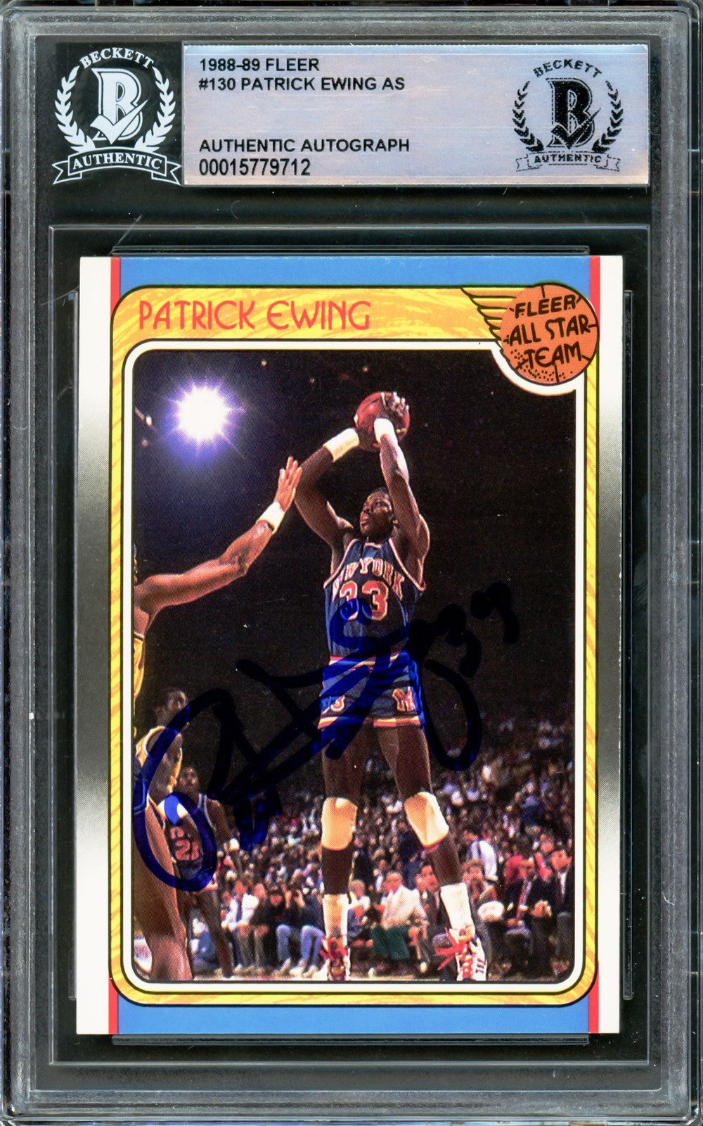 Patrick Ewing Signed 1988-89 Fleer Card #130 New York Knicks Beckett #15779712
