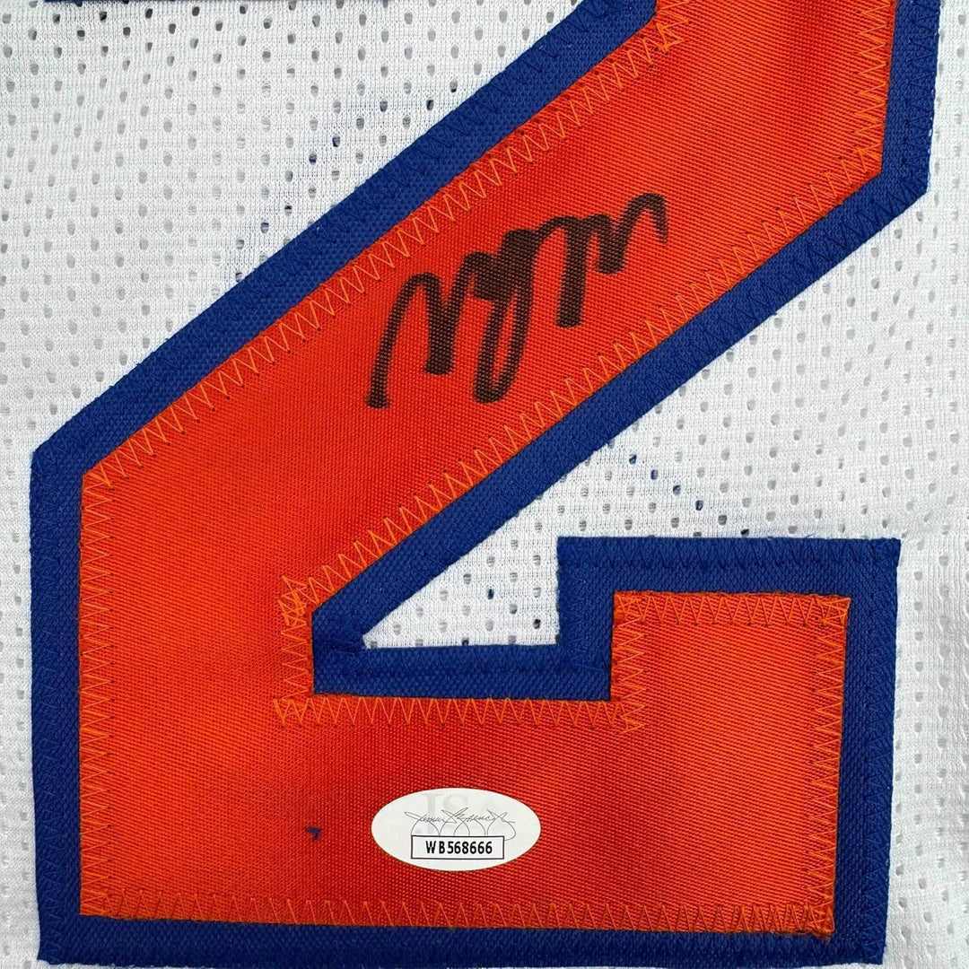 Framed Autographed/Signed Deuce Miles McBride 35x39 White Jersey JSA COA