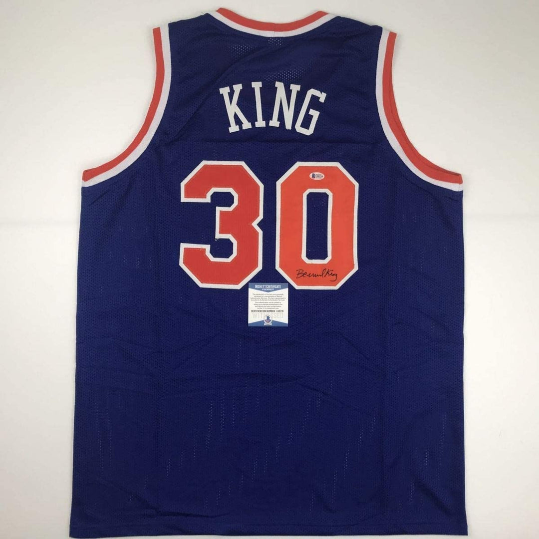 Autographed/Signed Bernard King New York Blue Jersey Beckett BAS COA