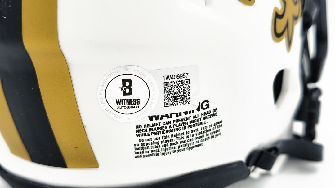 Alvin Kamara Signed Saints Lunar Eclipse White Speed Mini Helmet Beckett Wit