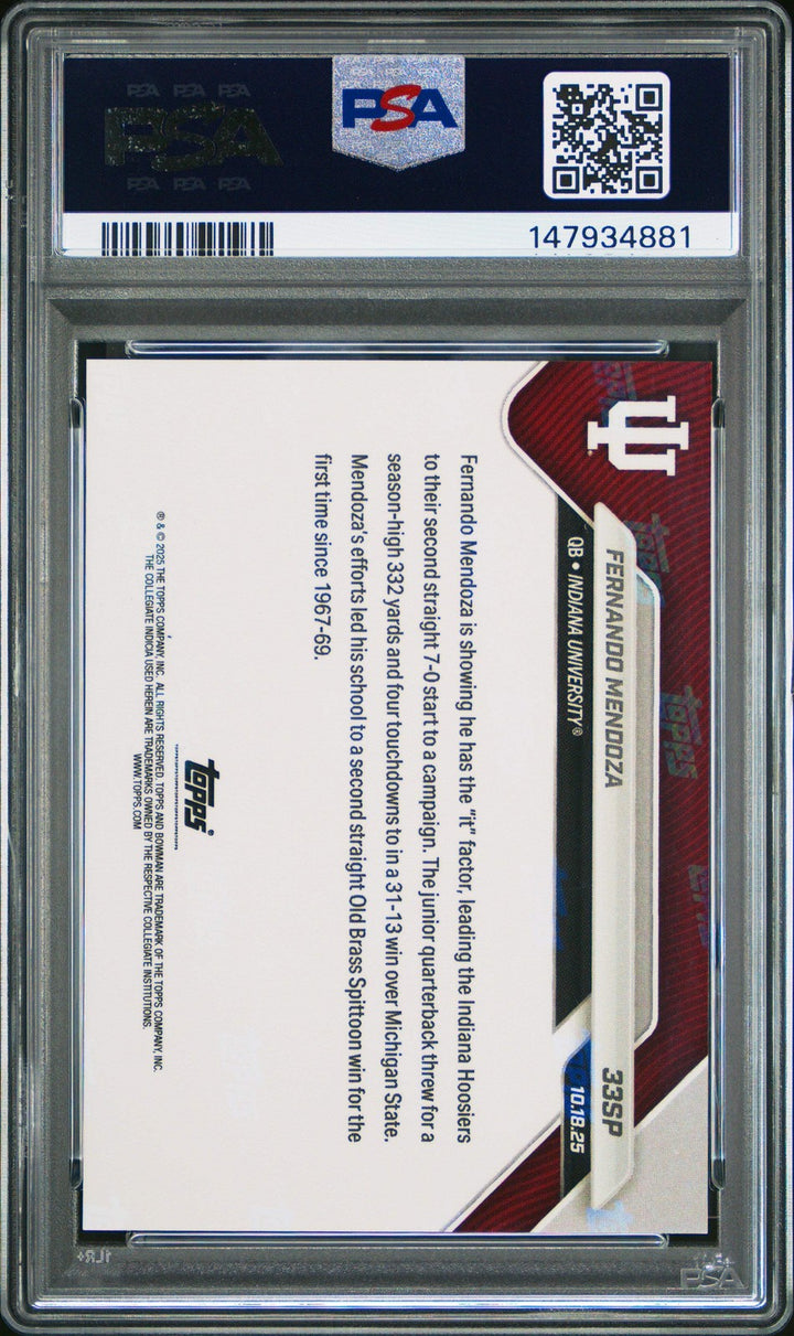 Graded 2025 Bowman U Now Fernando Mendoza #33SP Rookie RC Football Card PSA 9