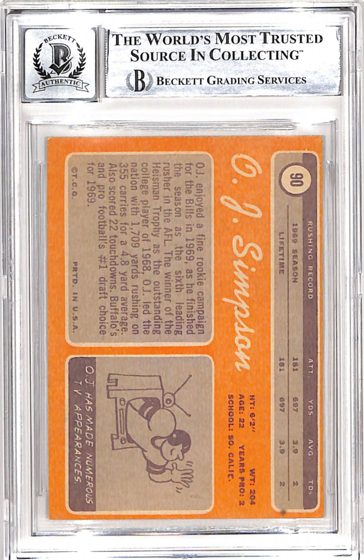 OJ Simpson Signed 1970 Topps "73 MVP" "HOF" Trading Card Beckett 42695