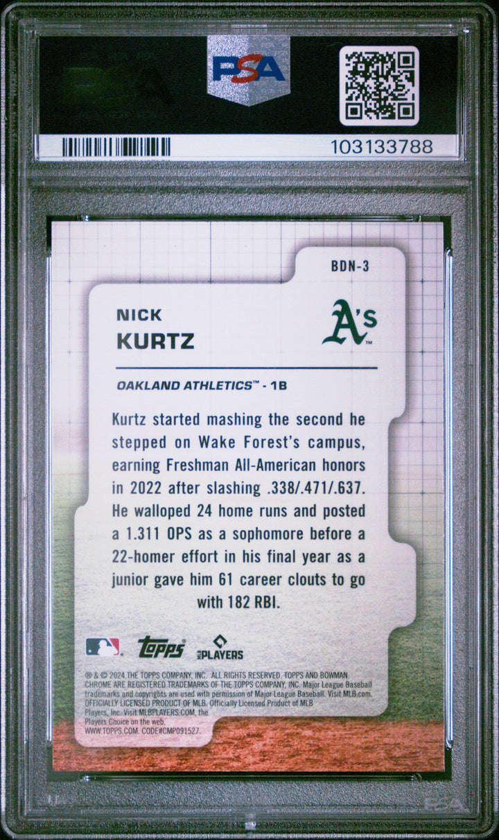 Graded 2024 Topps Bowman Draft Nick Kurtz #BDN3 Draft Night Card PSA 10
