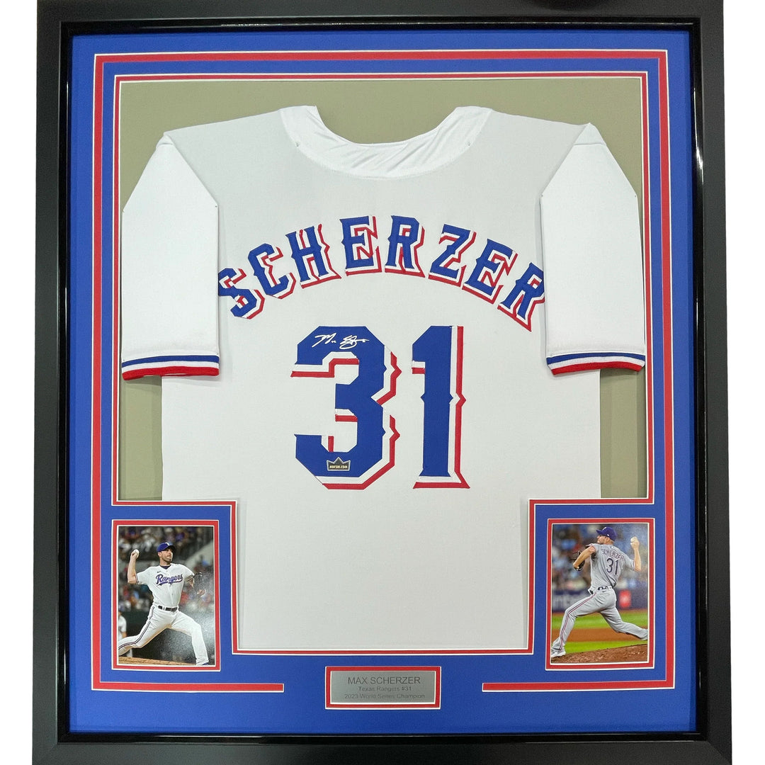 Framed Facsimile Autographed Max Scherzer 33x42 White Reprint Laser Auto Jersey