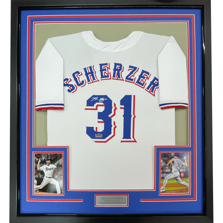 Framed Facsimile Autographed Max Scherzer 33x42 White Reprint Laser Auto Jersey