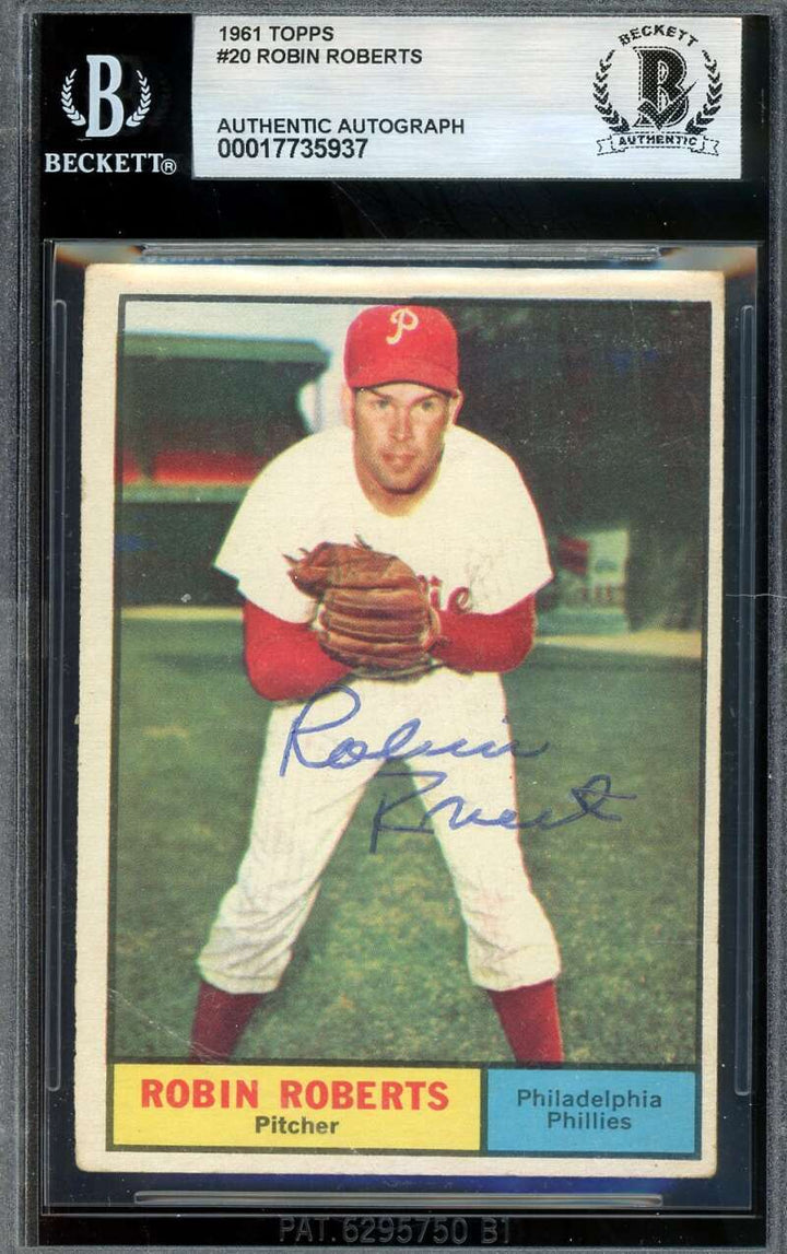 Robin Roberts Beckett BAS Vintage Signed 1961 Topps Autograph