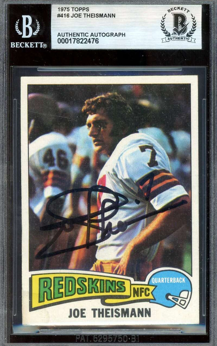 Joe Theismann Beckett BAS Signed 1975 Topps Rookie Autograph