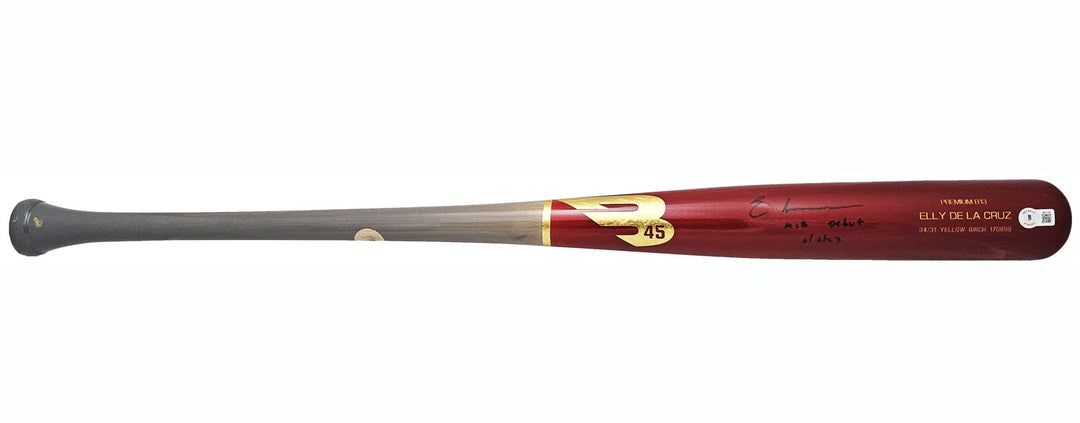 Elly De La Cruz Auto Red B45 Player Model Bat Reds MLB Debut 6/6/23 Beckett Wit