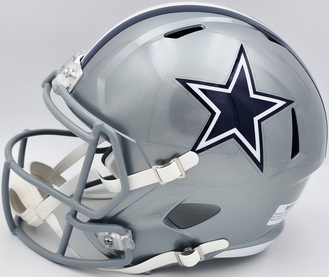 Roger Staubach Signed Cowboys Silver Full Size Speed Replica Helmet Beckett Wit