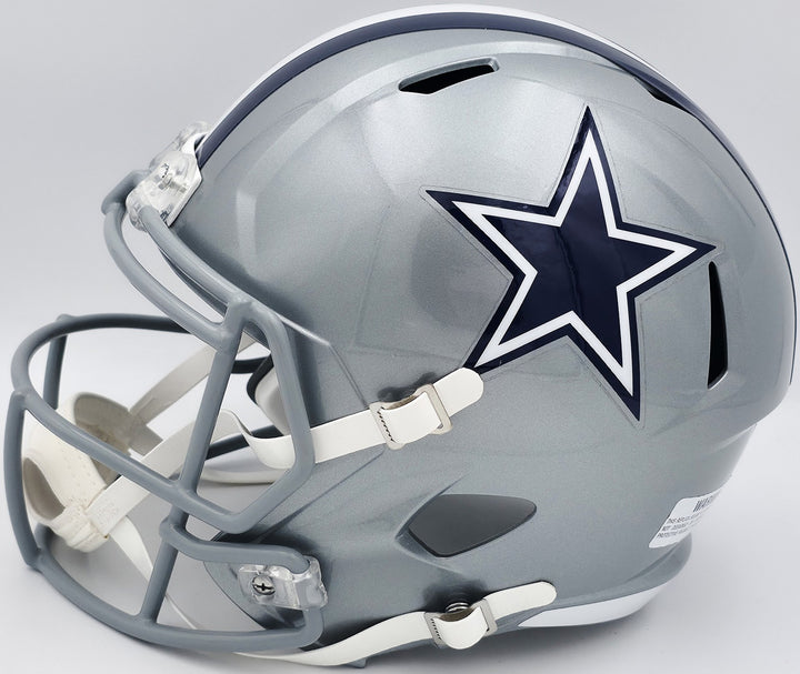 Roger Staubach Signed Cowboys Silver Full Size Speed Replica Helmet Beckett Wit