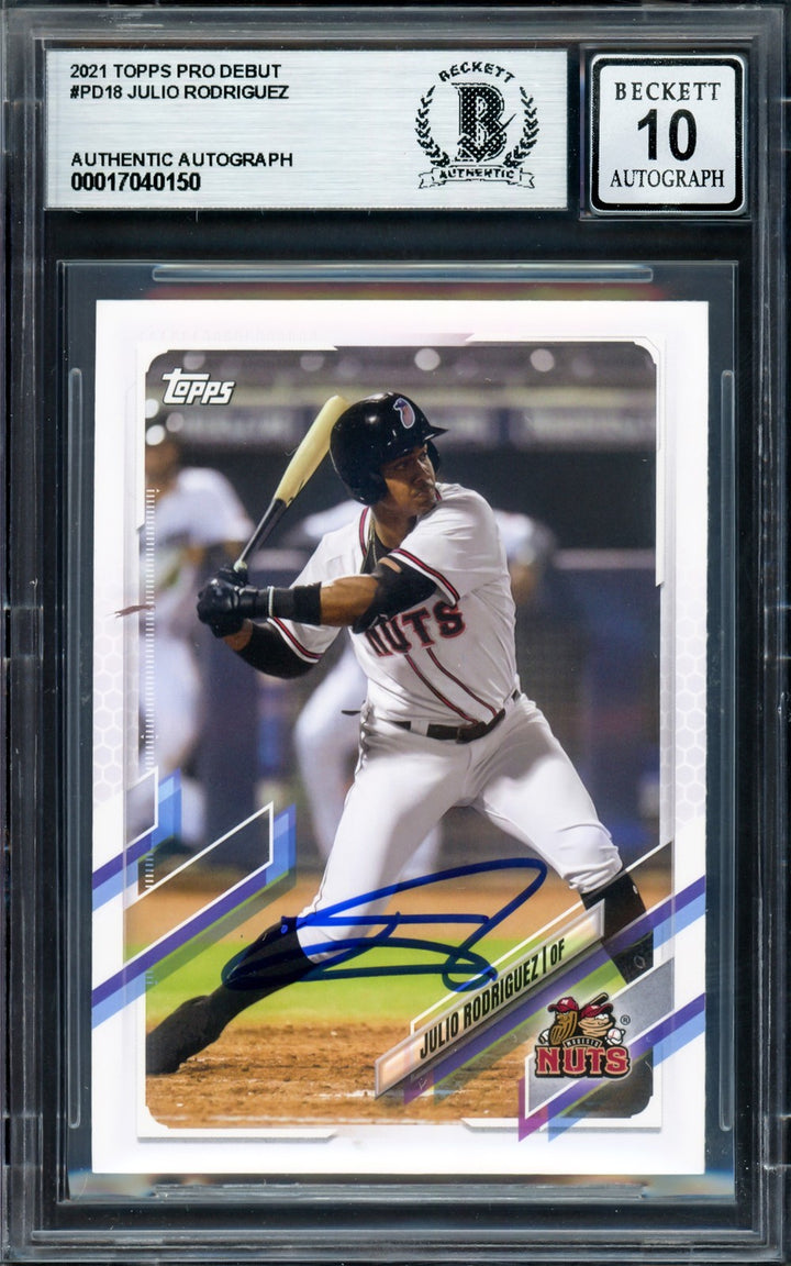 Julio Rodriguez Auto Signed 2021 Topps Pro Debut RC PD18 Mariners Sig 10 Beckett