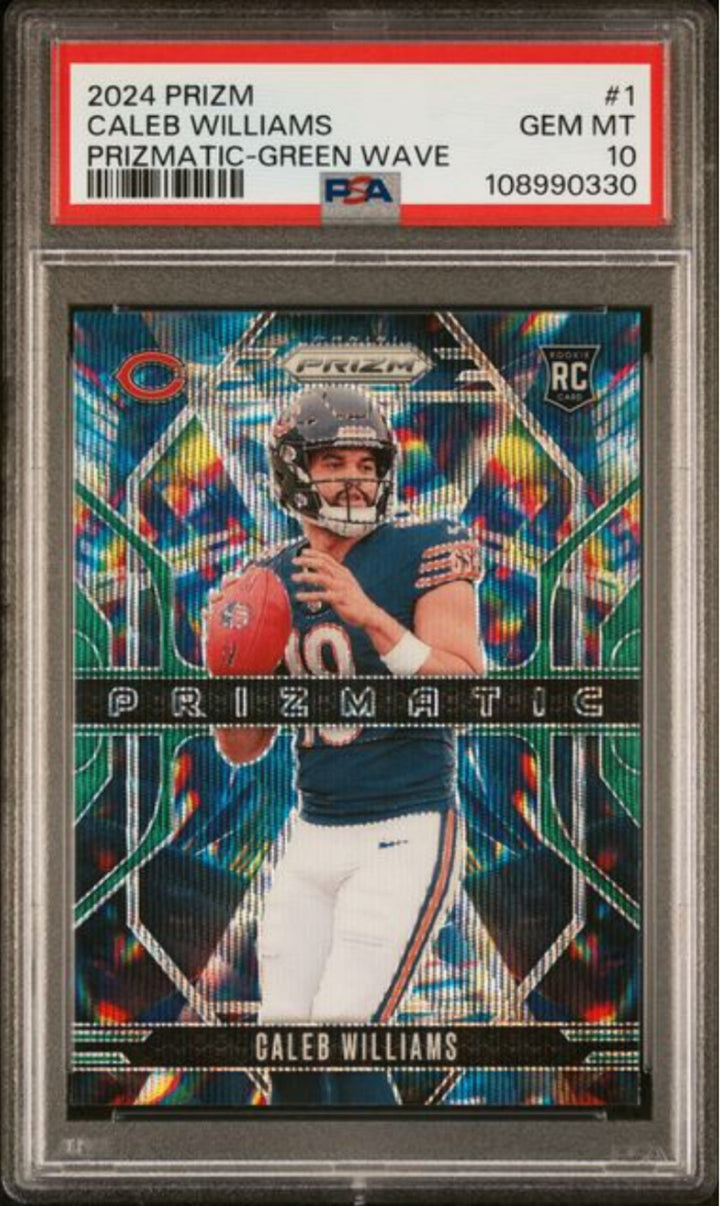 Graded 2024 Prizm Caleb Williams #1 Prizmatic Green Wave Rookie Card PSA 10