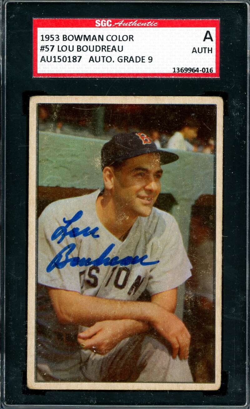 Lou Boudreau SGC Mint 9 Coa Signed 1953 Bowman Color Autograph