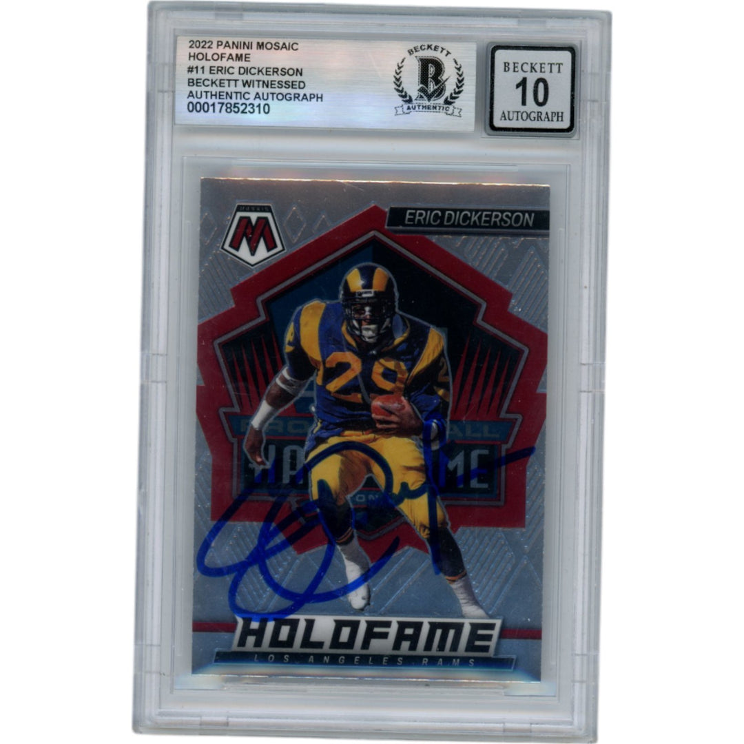 Eric Dickerson Autographed 2022 Panini Mosaic #HF-11 Slabbed Card Beckett 50352