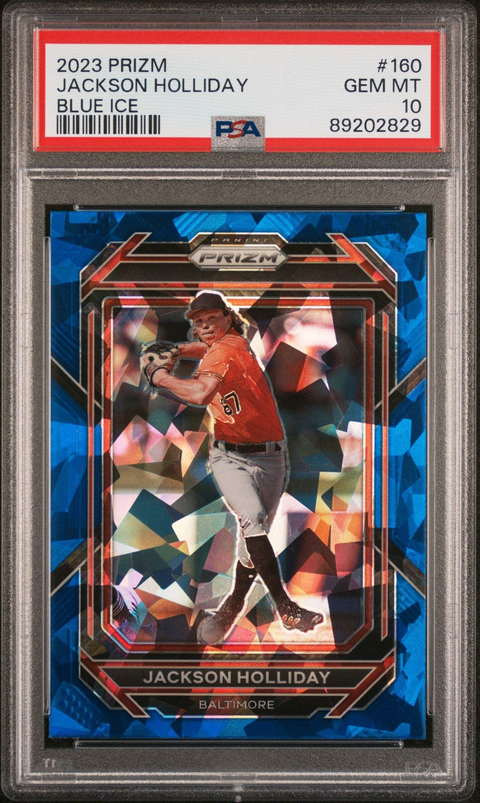 Graded 2023 Panini Prizm Jackson Holliday #160 Blue Ice RC Baseball Card PSA 10