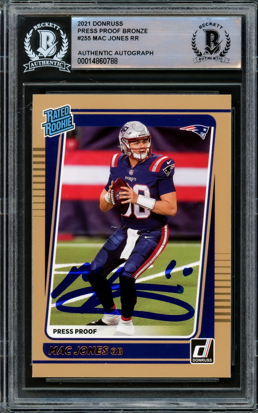 Mac Jones Signed 2021 Donruss Rated Rookie Bronze Press Proof RC 255 Beckett