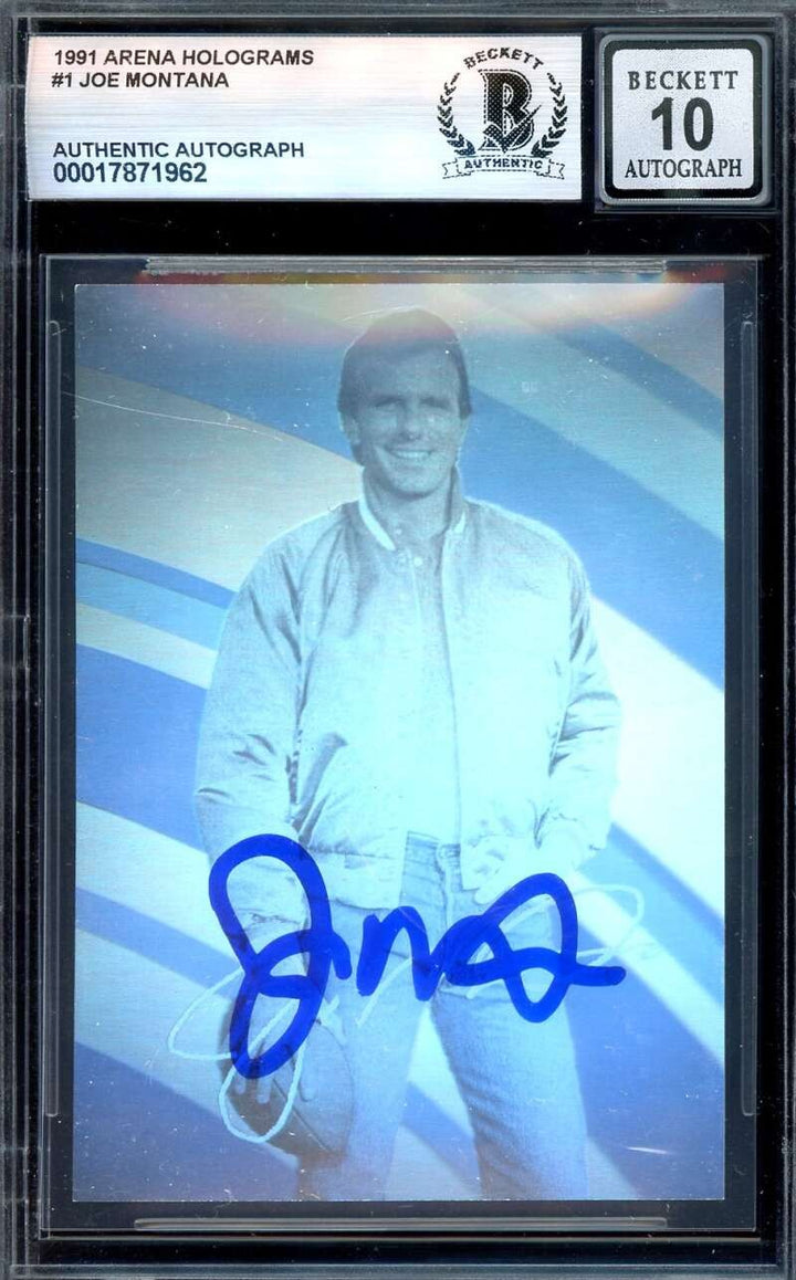 Joe Montana Gem Mint 10 Beckett BAS Signed 1991 Arena Holograms Autographed