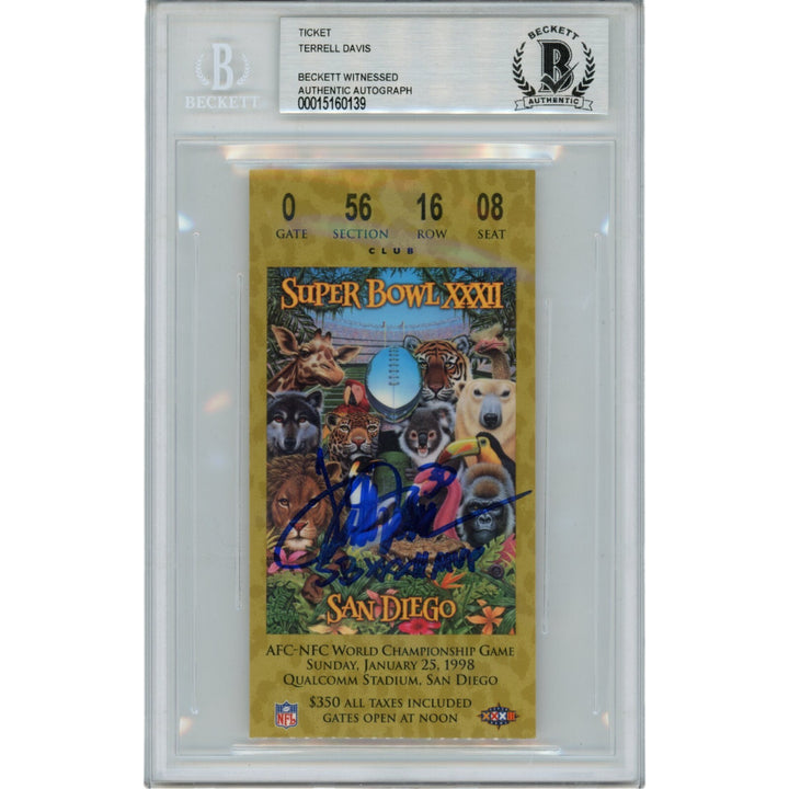Terrell Davis Autographed Denver Broncos SB XXXII Ticket Stub Beckett 47602