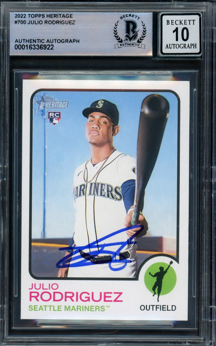 Julio Rodriguez Signed 2022 Topps Heritage RC 700 Mariners Auto GM 10 Beckett