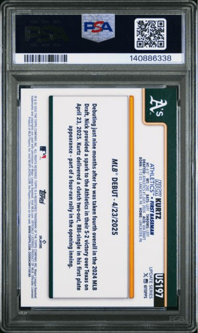 Graded 2025 Topps Update Nick Kurtz #197 Rookie RC Card PSA 10 Gem Mint