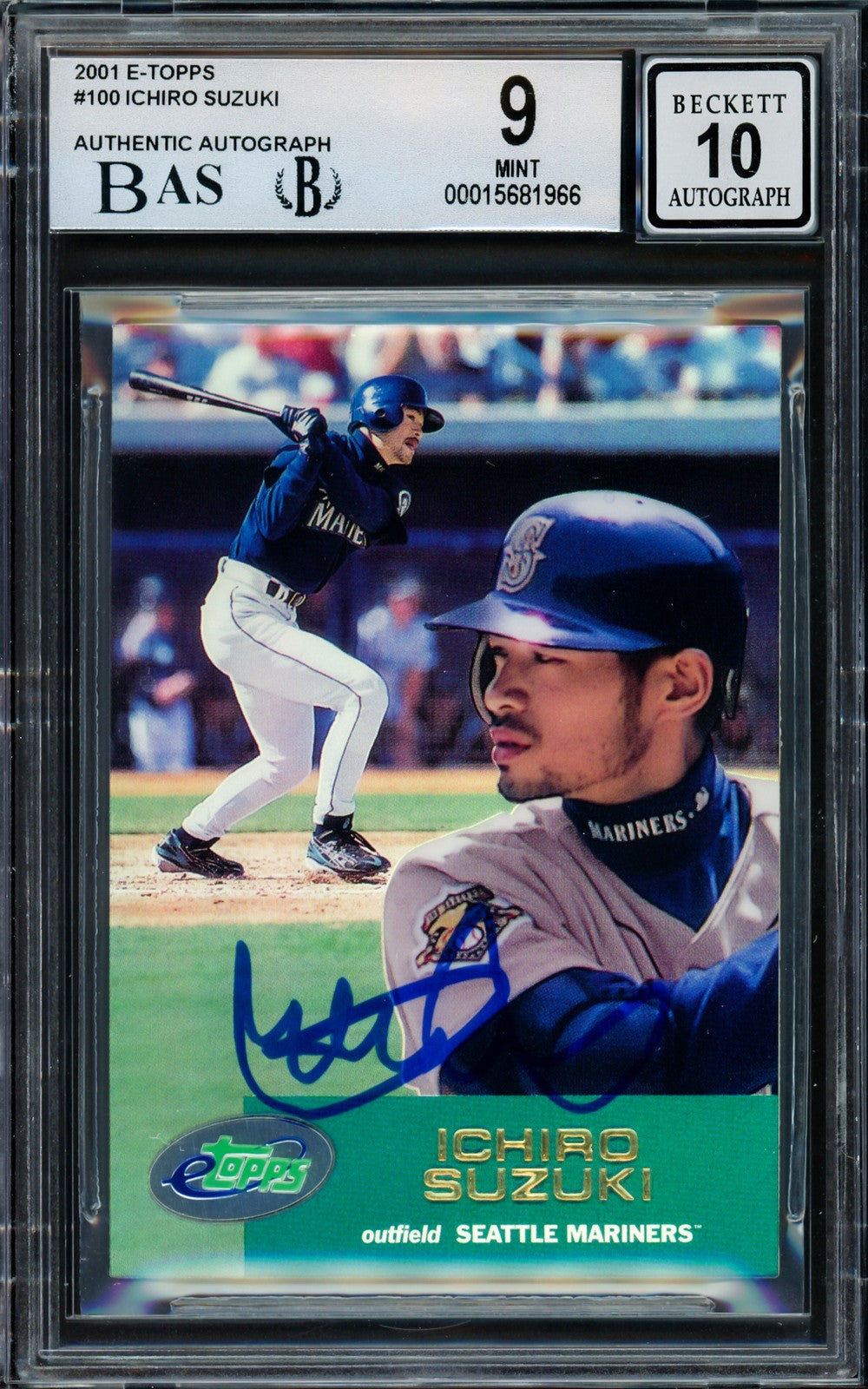 Ichiro Suzuki Signed 2001 eTopps RC 100 Mariners BGS 9 Auto GM 10 Beckett