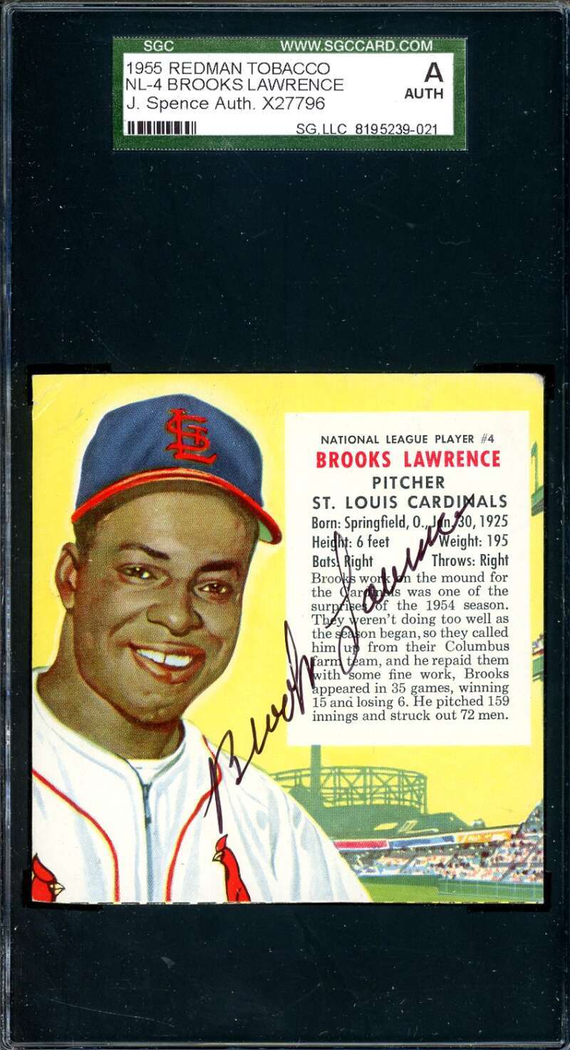 Brooks Lawrence JSA SGC Coa Signed 1955 Red Man Tobacco Rookie Autograph
