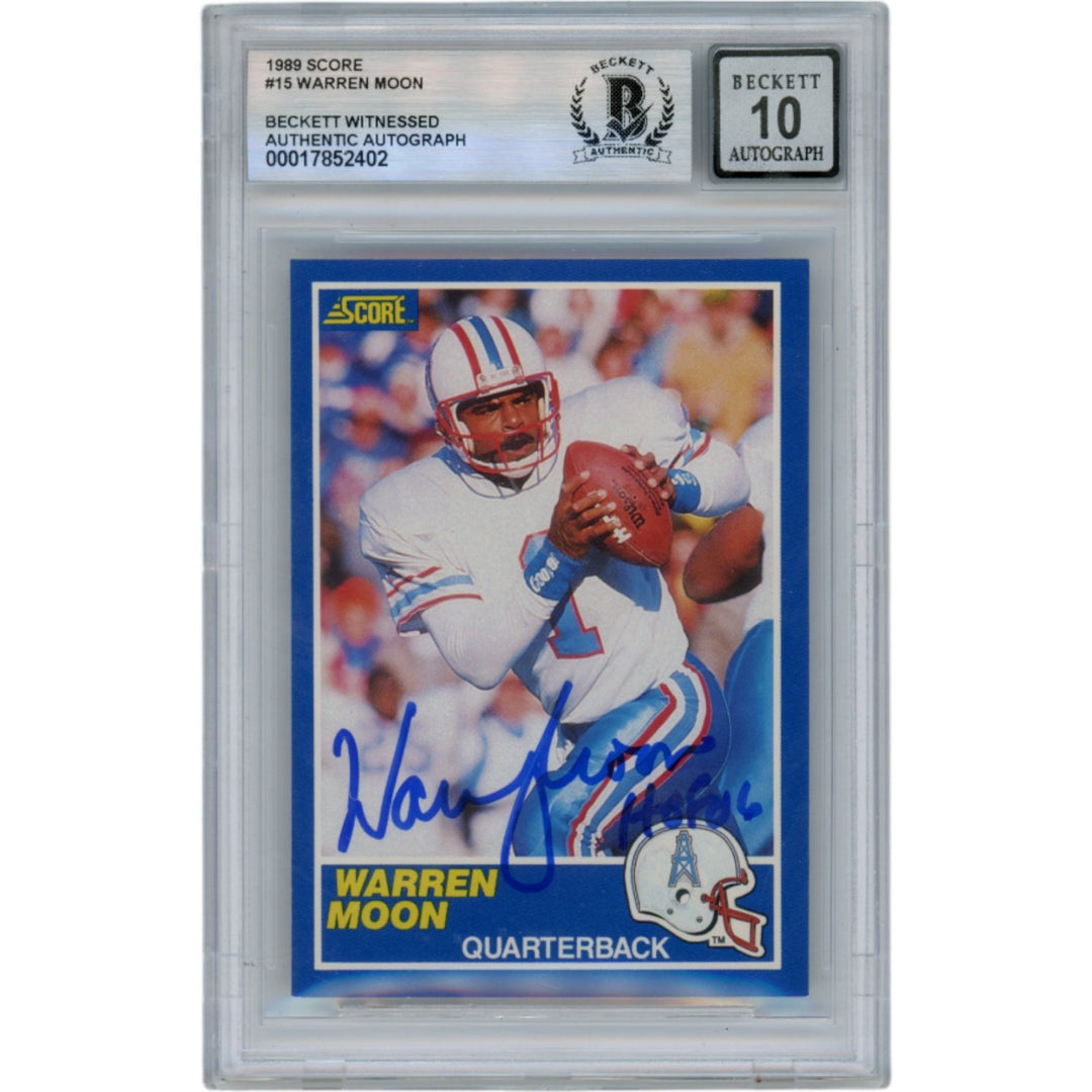 Warren Moon Autographed 1989 Score #15 HOF Slabbed Trading Card Beckett 50629