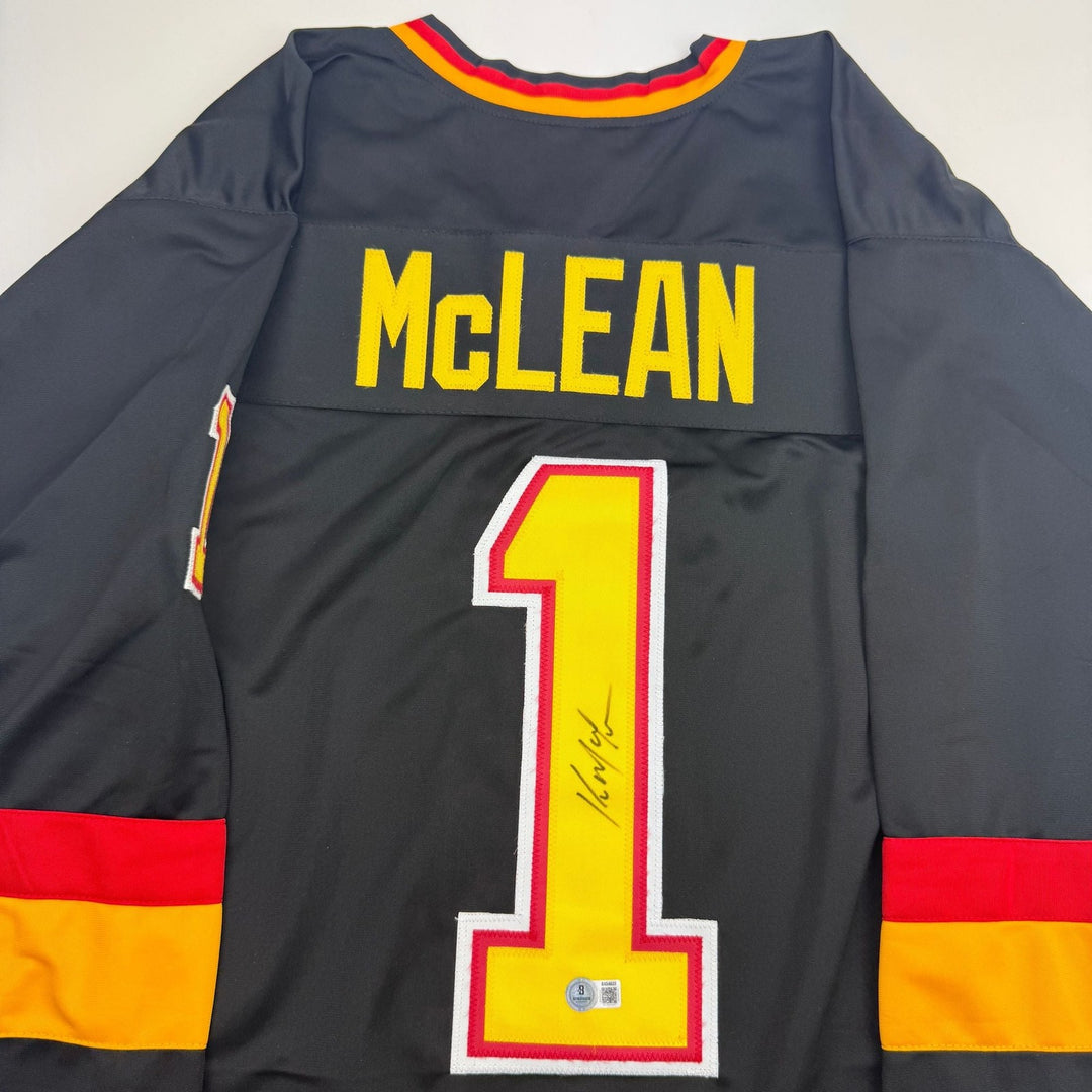 Autographed/Signed Kirk McLean Vancouver Black Hockey Jersey Beckett COA
