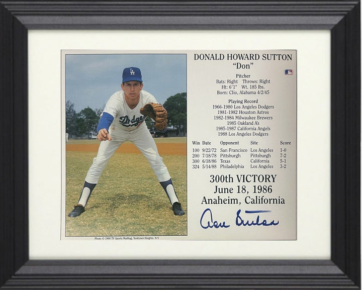 Don Sutton signed Dodgers MLB 300th Victory 6/18/1986 8x10 Photo/Card Framed-COA