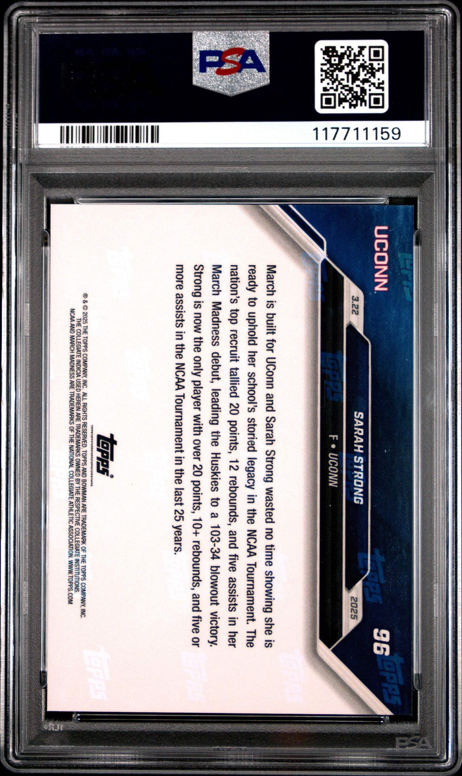 Graded 2024 Topps Bowman U Now Sarah Strong #96 Rookie RC Basketball Card PSA 10
