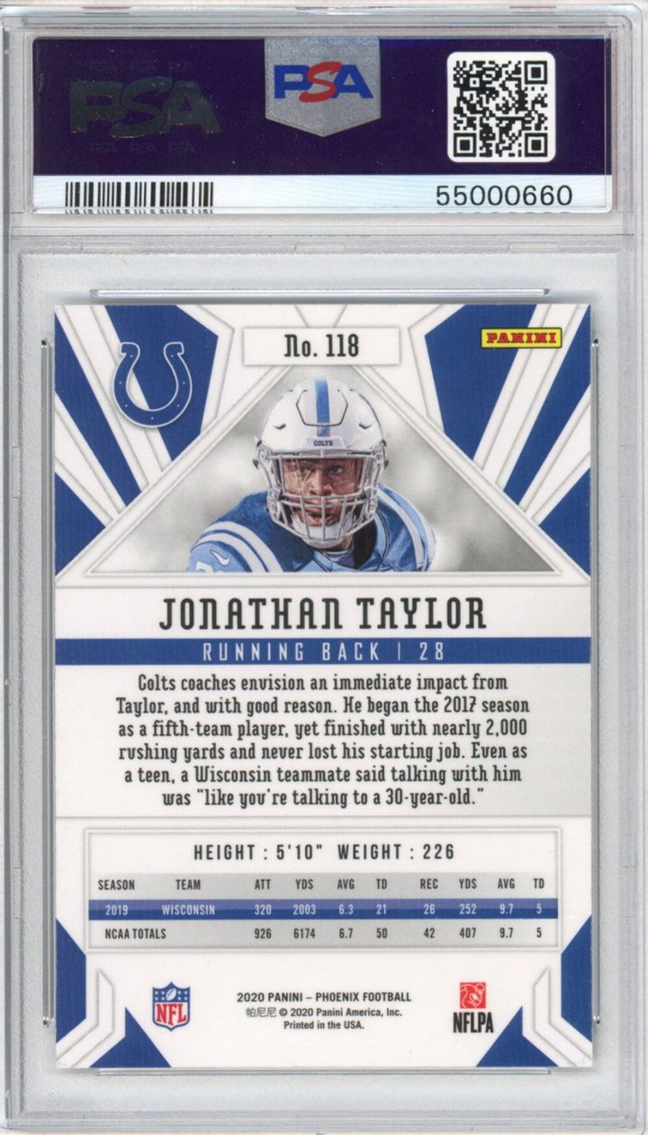 Graded 2020 Panini Phoenix Jonathan Taylor #118 Fire Burst Rookie Card PSA 10