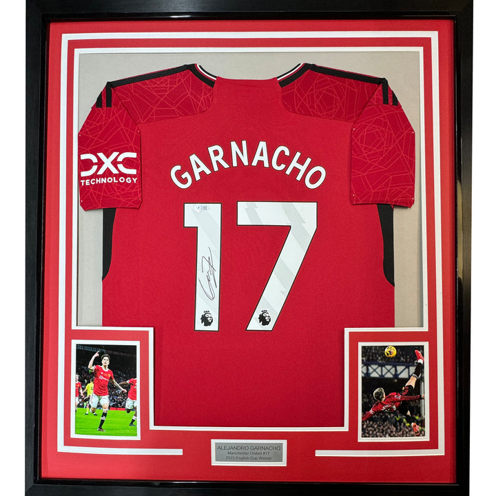 Framed Autographed/Signed Alejandro Garnacho 35x39 ManU Red Jersey Beckett COA
