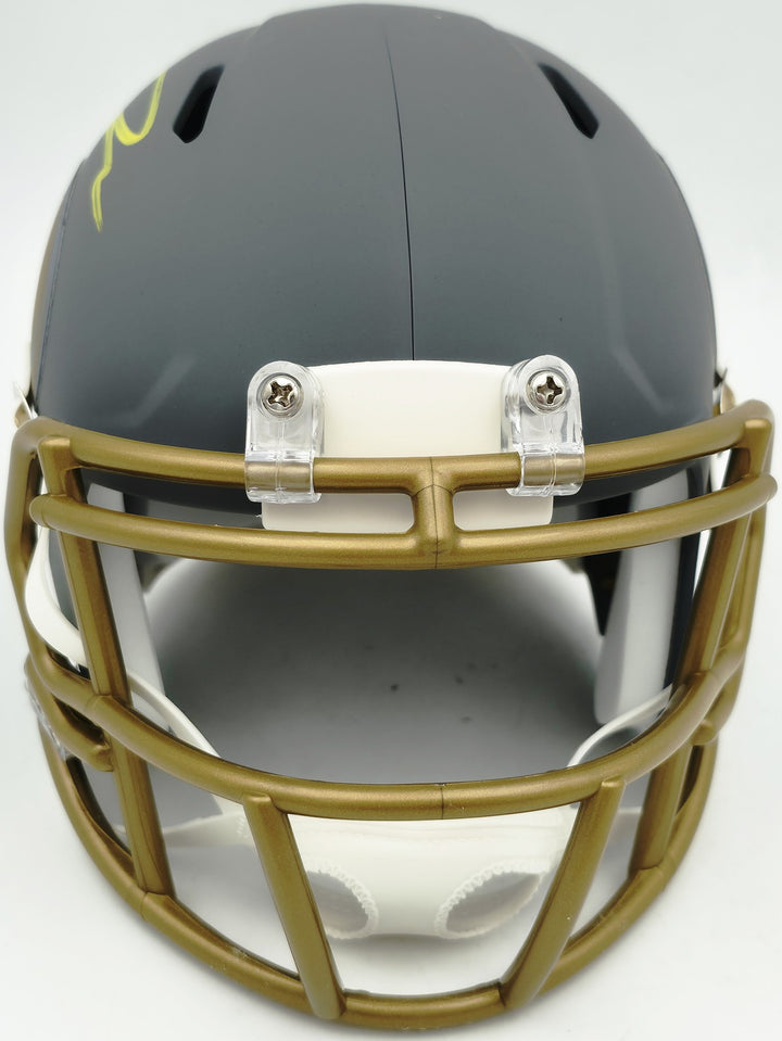 Jordan Addison Signed Vikings Slate Silver Speed Mini Helmet (In Yellow) Beckett