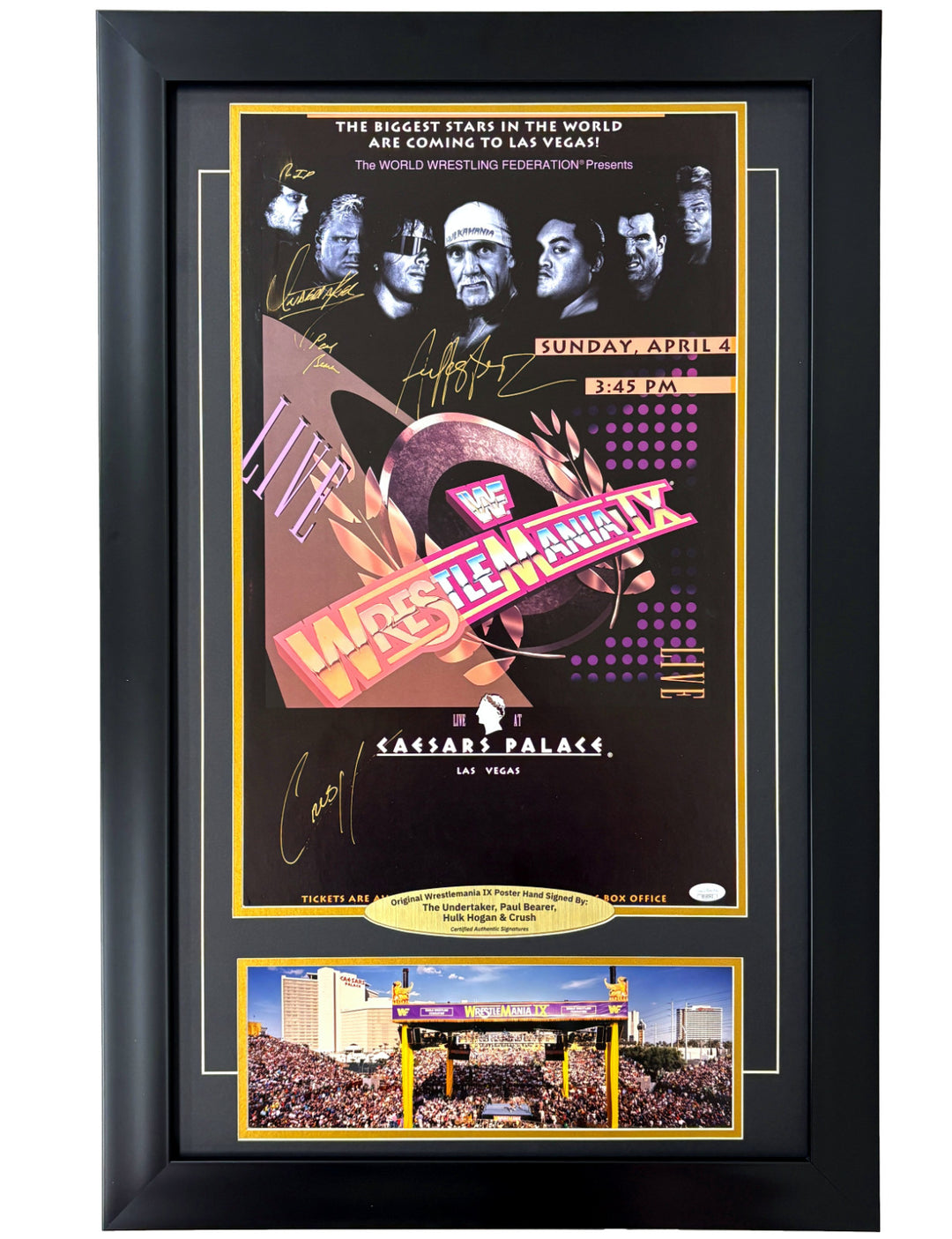 Wrestlemania IX Original Poster Signed Undertaker Bearer Crush Hulk Hogan JSA 9