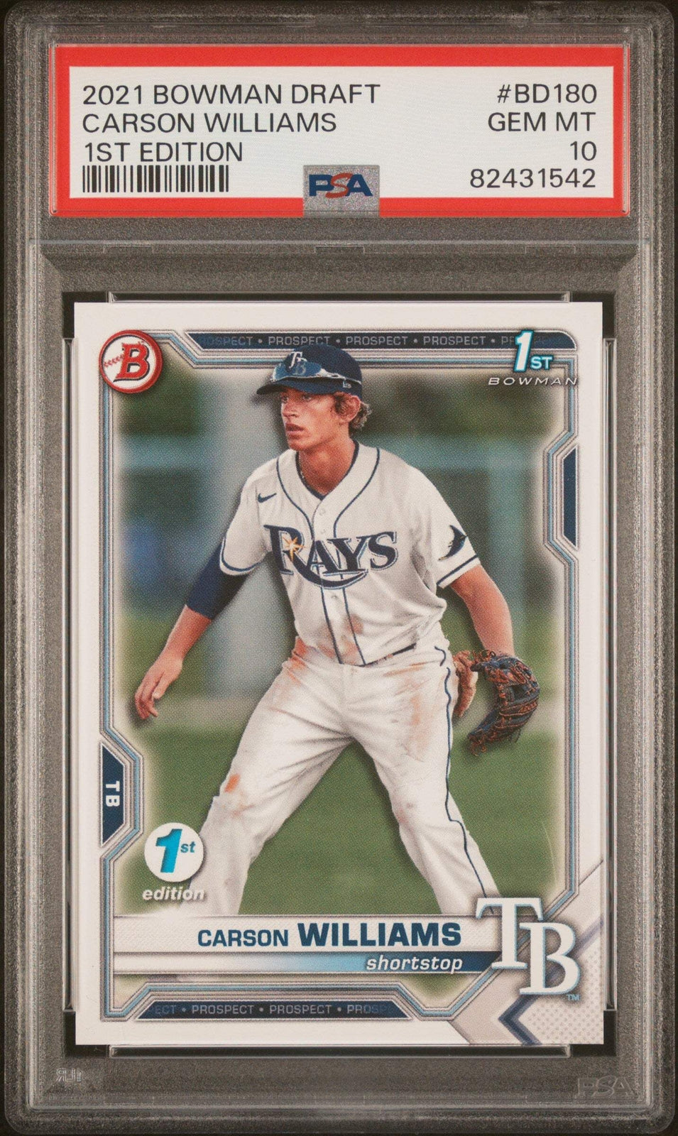 Graded 2021 Bowman Draft Carson Williams #BD180 1st Ed RC Baseball Card PSA 10