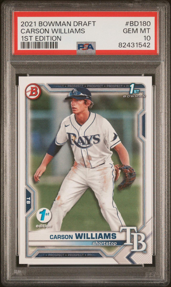 Graded 2021 Bowman Draft Carson Williams #BD180 1st Ed RC Baseball Card PSA 10