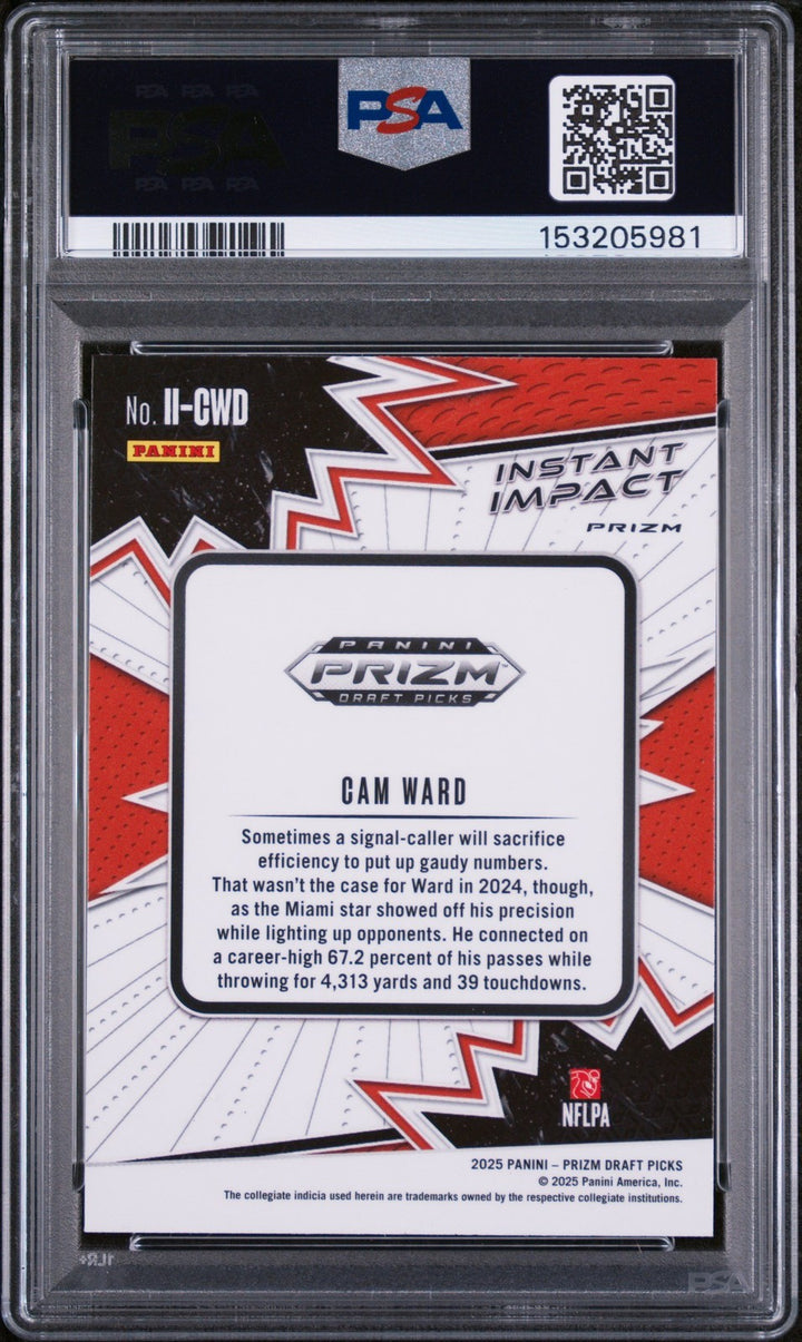 Graded 2025 Panini Prizm DP Cam Ward #IICWD Green Rookie RC Card PSA 10