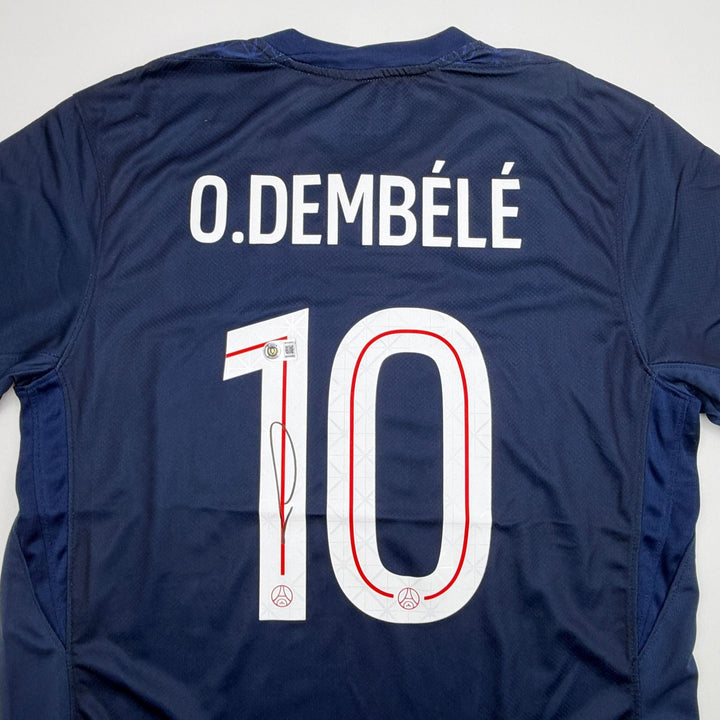 Autographed/Signed Ousmane Dembele PSG Blue Soccer Jersey Beckett BAS COA 2